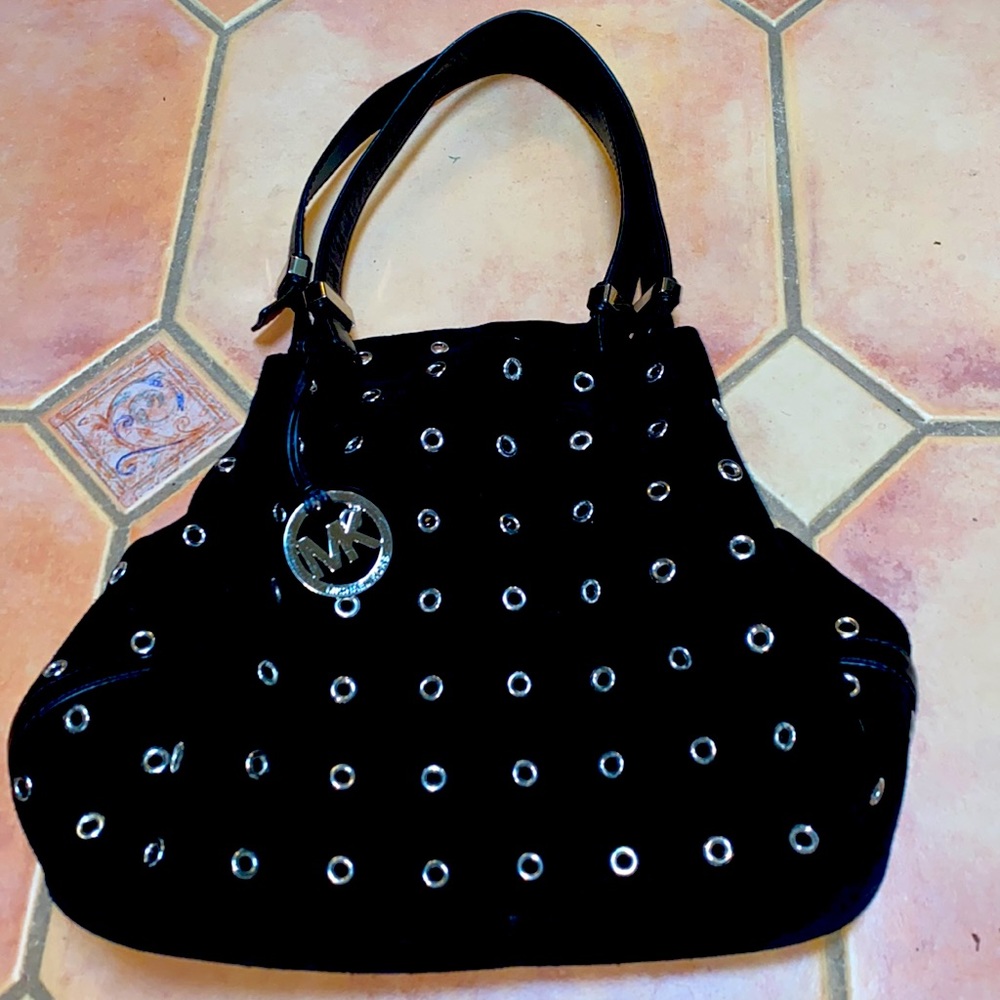 Michael Kors shoulder black bag w silver grommets